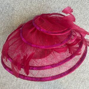 Fuchsia Feathered Sinamay Fascinator Hat